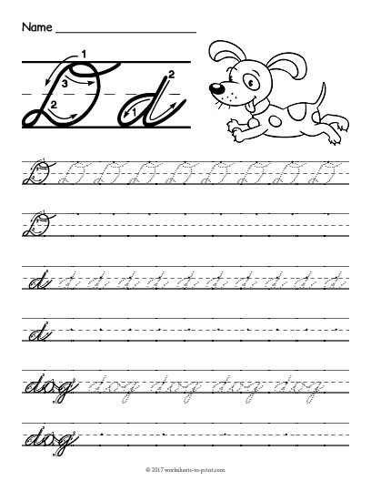 Letter D Cursive Handwriting Worksheets