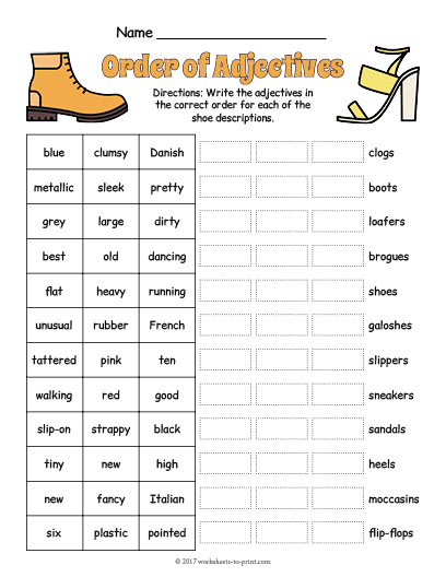 Ordering Adjectives Worksheets K5 Learning Order Of Adjectives In 