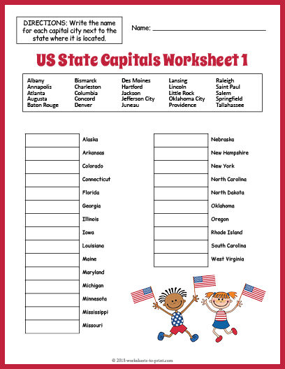 States And Capital Worksheet 5817